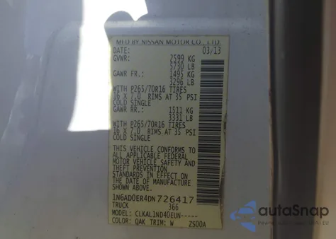 2013 Nissan Frontier S from USA, damaged, VIN 1N6AD0ER4DN726417